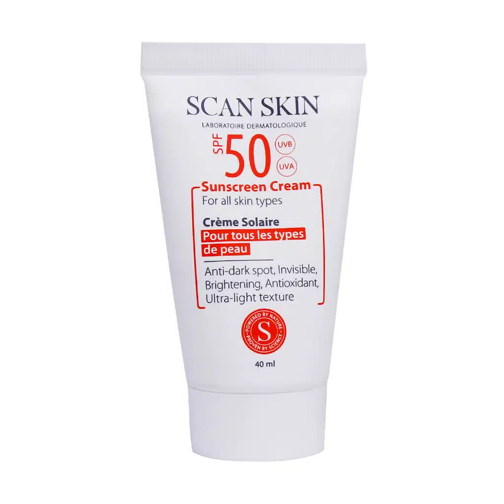 Scan-Skin-sunscreen-SPF50-cream-for-All-skin-40ml.jpg کرم ضد آفتاب ضد لک SPF50 اسکن اسکین 40 میلی لیتر - Image 1