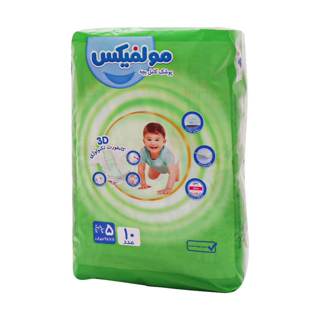 Molfix-Baby-Diaper-Num-5 پوشک مولفیکس سایز ۵ مخصوص کودکان 11 تا 25 کیلوگرم 10 عددی - Image 1
