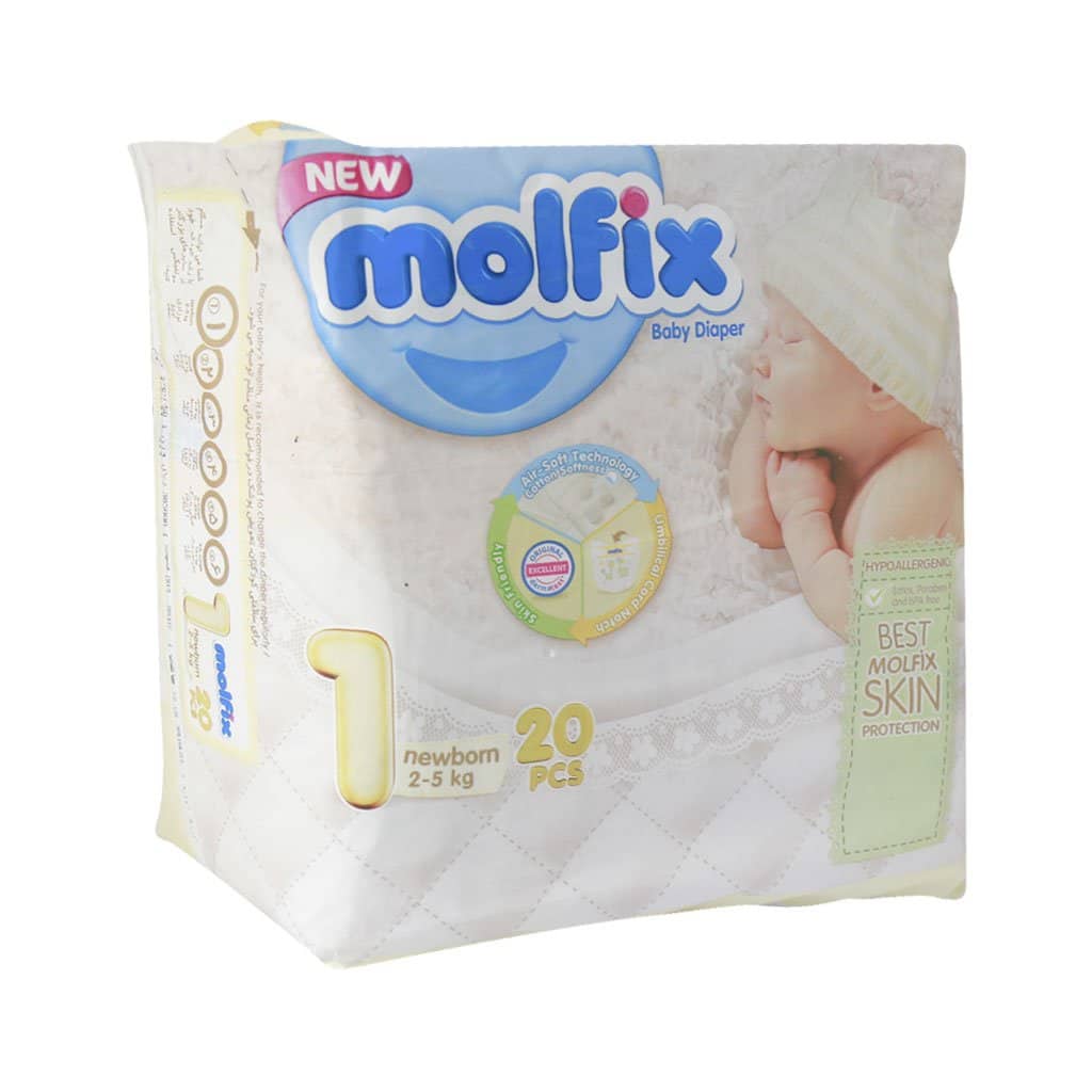 Molfix-baby-diaper-for-newborn-2-5-kg پوشک مولفیکس سایز ۱ مخصوص نوزادان ۲ تا ۵ کیلوگرم 20 عددی - Image 1