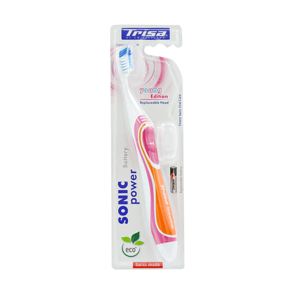 Trisa-Sonic-Power-Battery-Young-Edition-Electric-Toothbrush-pink مسواک باطری دار سونیک پاور تریزا مدل یانگ ادیشن نرم همراه با درپوش - Image 1