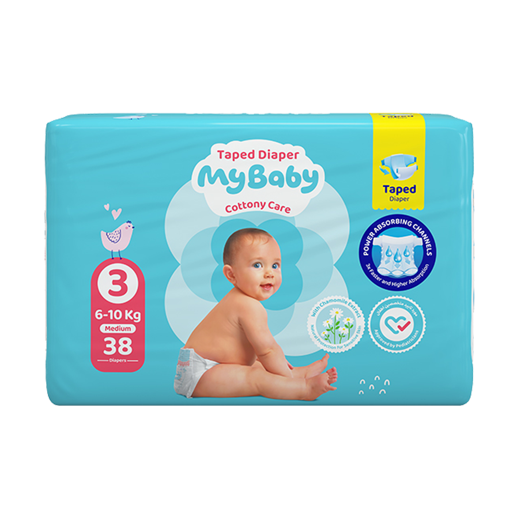 My-Baby-Size-3-Baby-Diaper-With-Chamomile-Extract-38-Pcs پوشک سایز ۳ مای بیبی مناسب وزن 6 تا 10 کیلوگرم 38 عددی - Image 1