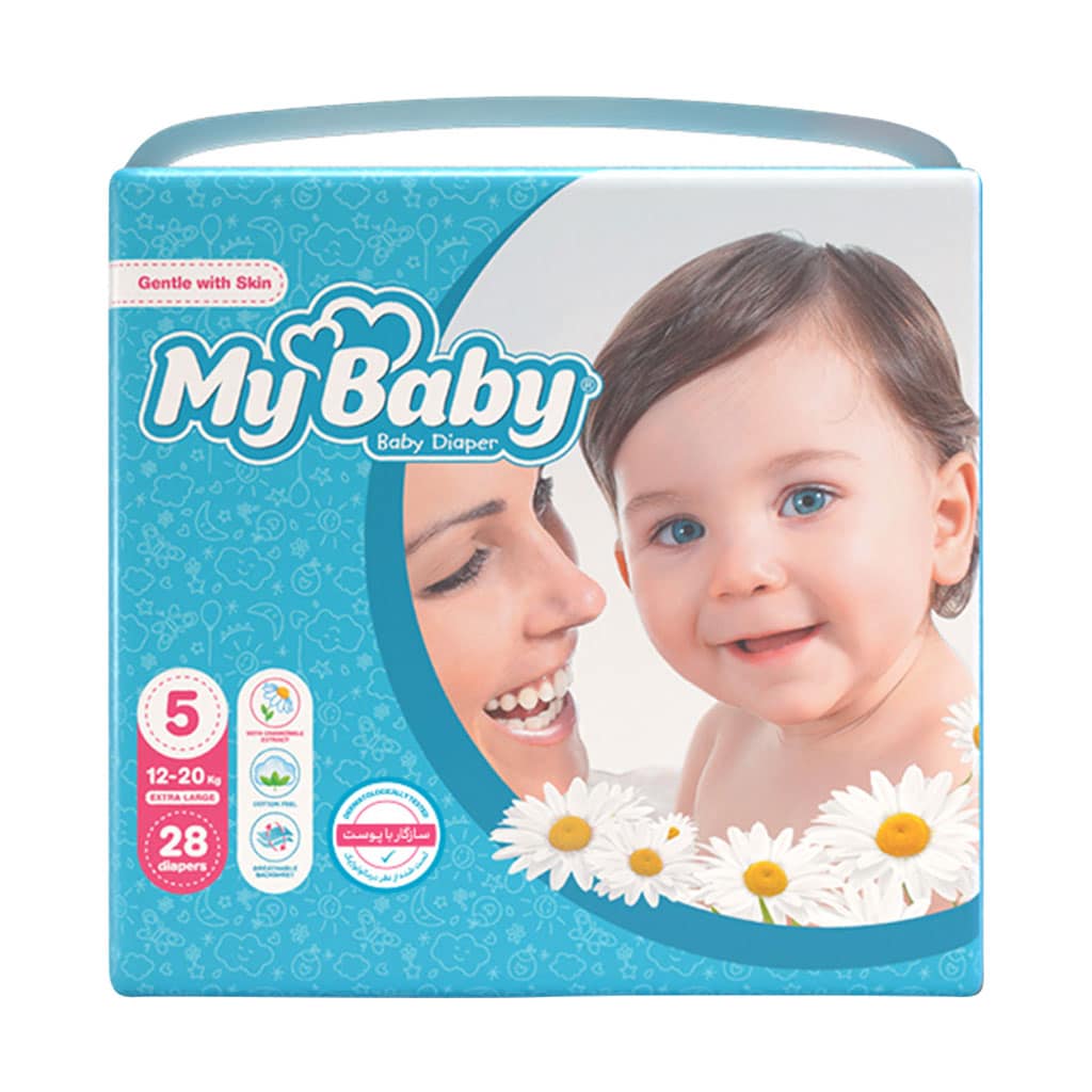 My-Baby-Size-۵-Baby-Diaper-With-Chamomile-Extract-28 پوشک سایز ۵ مای بیبی مناسب وزن ۱۲ تا ۲۰ کیلوگرم 28 عددی - Image 1