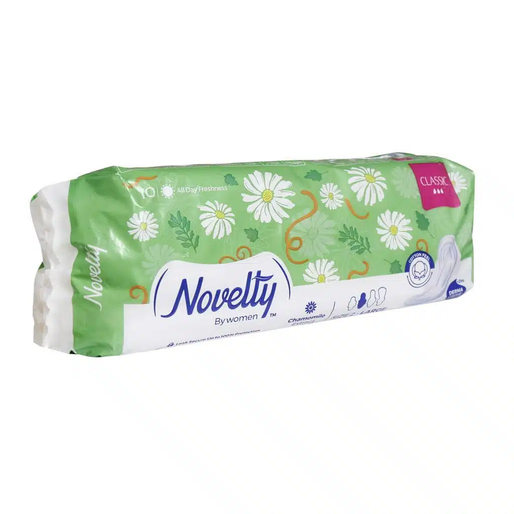 Novelty-Classic-Women-Pad-Cotton-Feel-10-pads.jpg نوار بهداشتی کتانی سایز بزرگ کلاسیک ناولتی بسیار ضخیم 10 عدد - Image 1