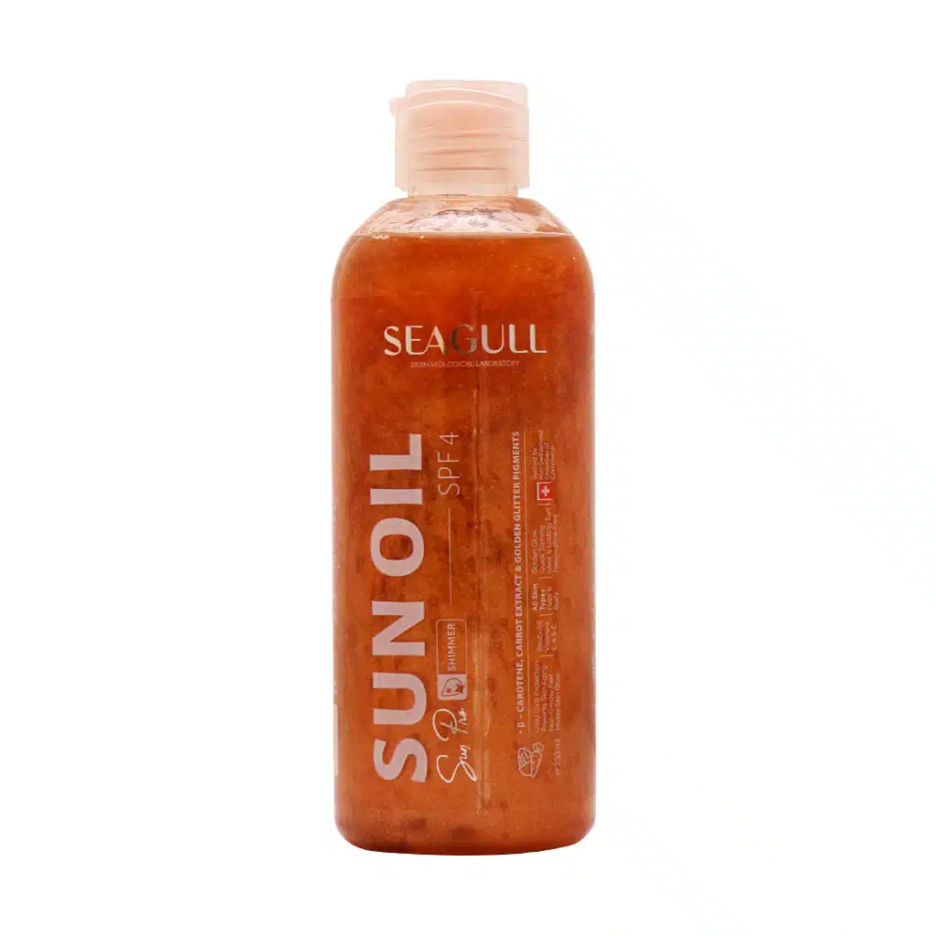 Seagull-Shimmer-Sun-Oil-250-ml-1.jpg روغن برنزه کننده اکلیلی و ویتامینه سی گل مناسب انواع پوست 250 میلی لیتر - Image 1