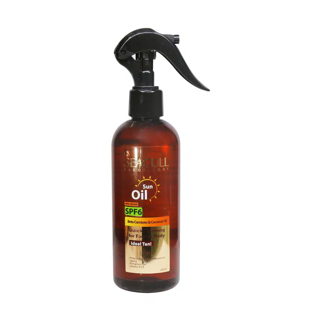 Seagull-Sun-Oil-250-ml.jpg روغن برنزه کننده و ویتامینه سی گل مناسب انواع پوست ۲۵۰ میلی لیتر - Image 1