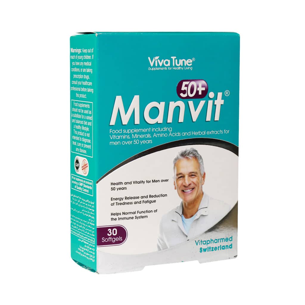 Viva-Tune-Manvit-50-30-Softgels کپسول ژلاتینی من ویت ۵۰ سال به بالا ویواتیون ۳۰ عددی - Image 1
